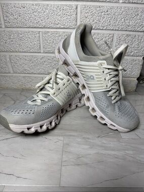 On Running Neutral Light Grey and White Cloud Sneakers